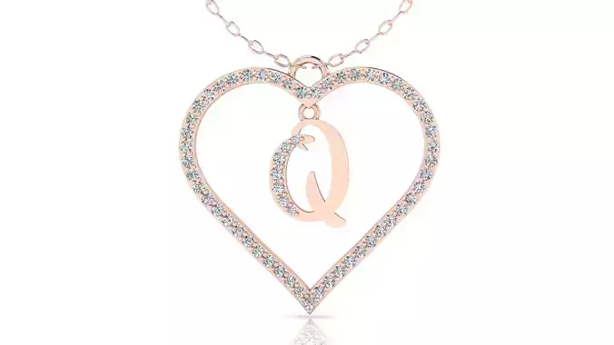 Alphabet Chicago Diamond Heart Pendant Q