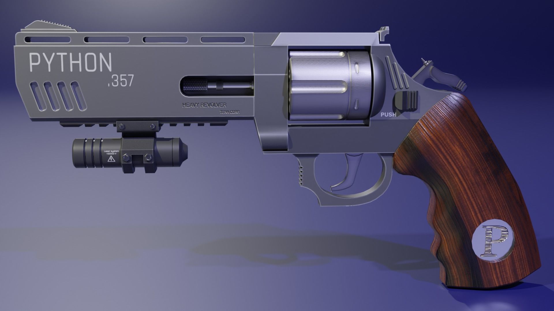 The low poly 3D model SciFi revolver GameReady Low-poly 3D model_6