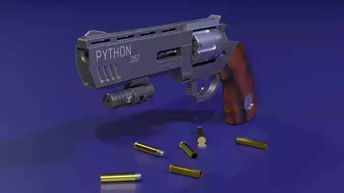 The low poly 3D model SciFi revolver GameReady