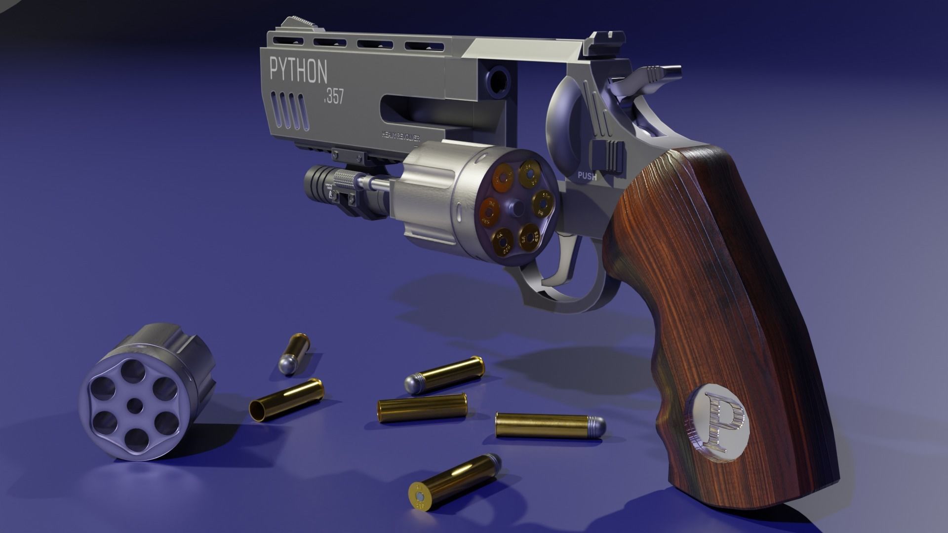 The low poly 3D model SciFi revolver GameReady Low-poly 3D model_2