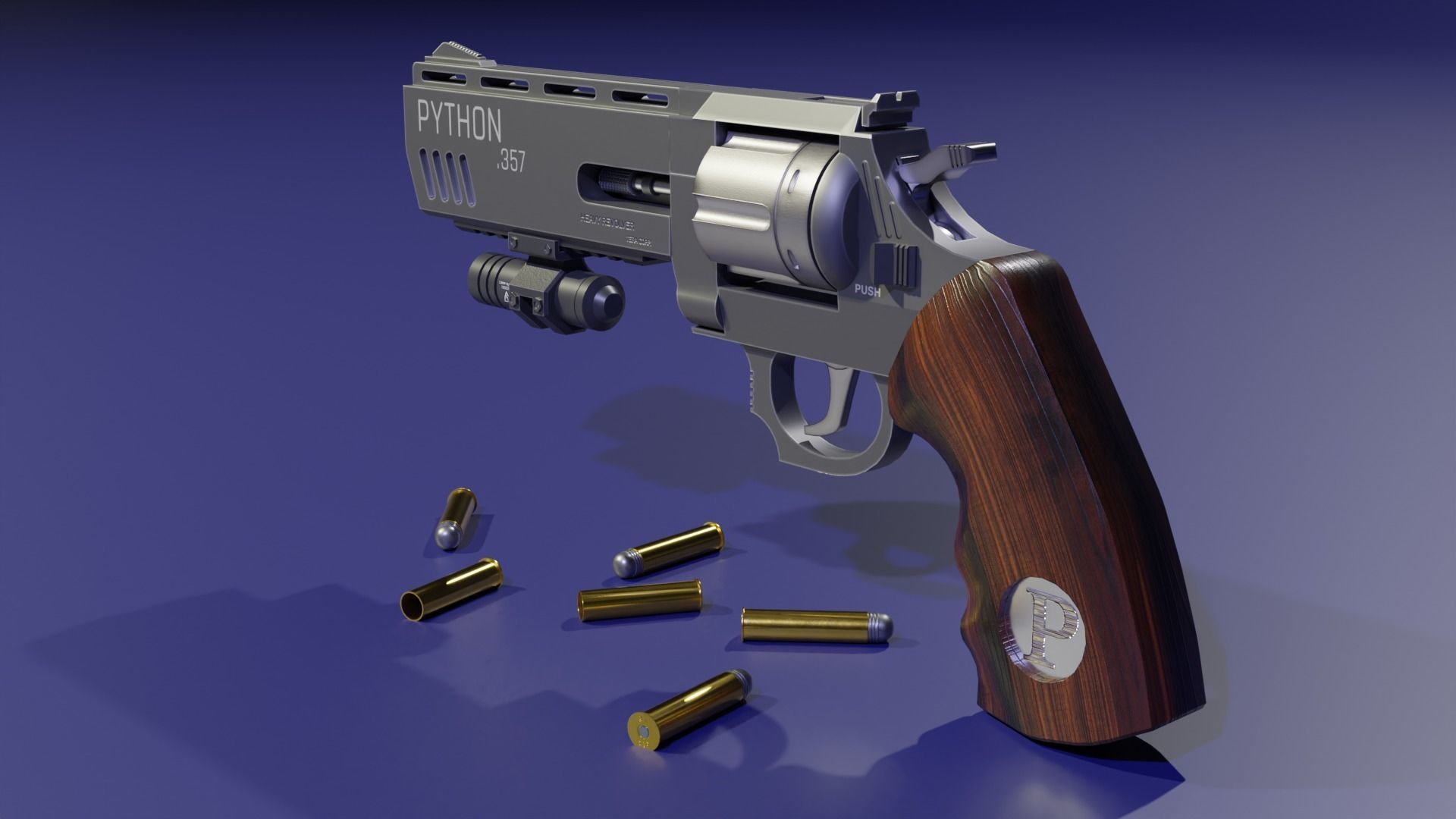 The low poly 3D model SciFi revolver GameReady Low-poly 3D model_1