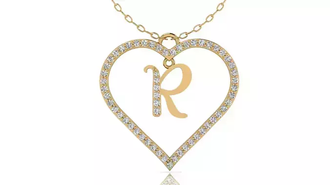 Alphabet Chicago Diamond Heart Pendant R