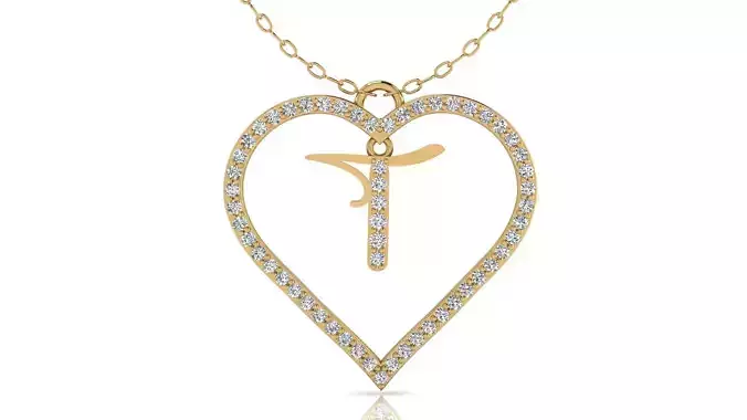 Alphabet Chicago Diamond Heart Pendant T