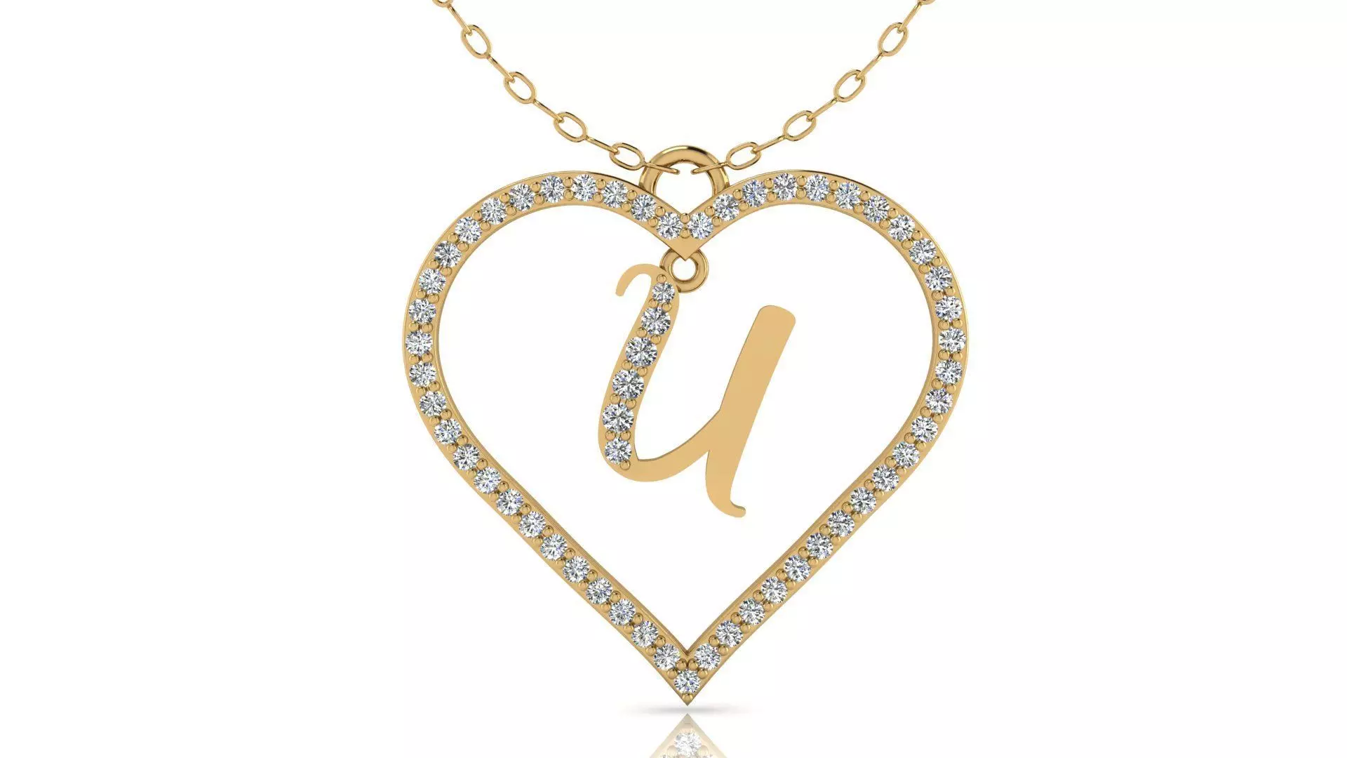 Alphabet Chicago Diamond Heart Pendant U 3D print model