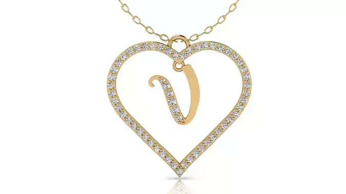 Alphabet Chicago Diamond Heart Pendant V