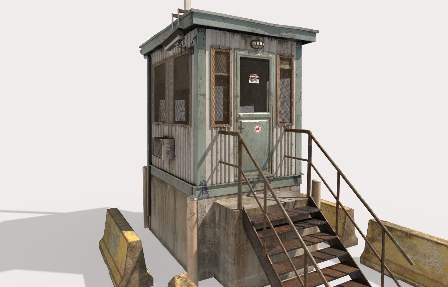 Security Booth With Roadblocks 3D model_4