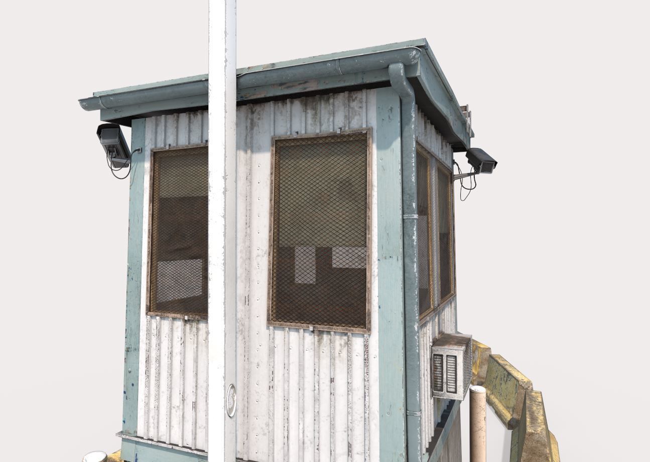 Security Booth With Roadblocks 3D model_10