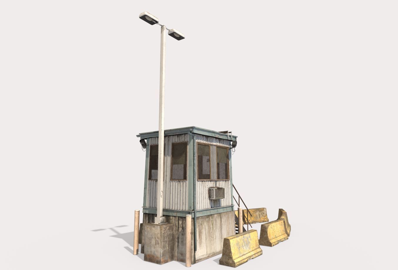 Security Booth With Roadblocks 3D model_2