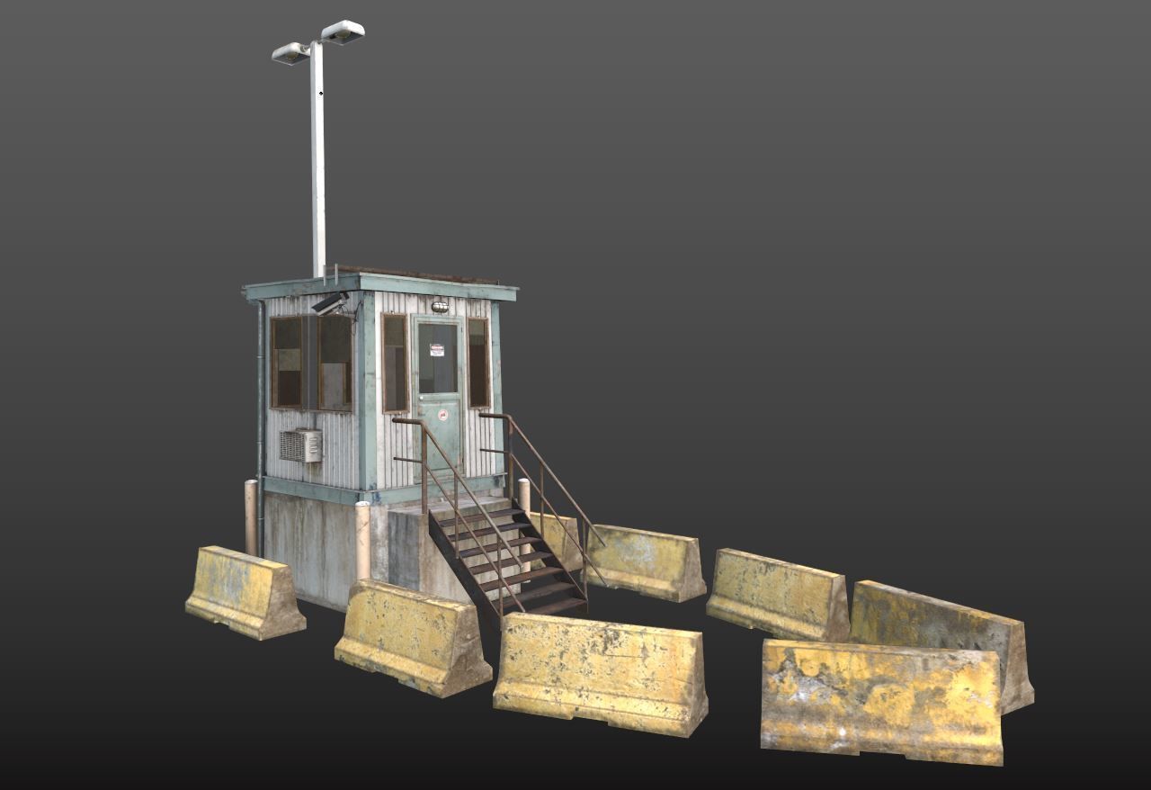 Security Booth With Roadblocks 3D model_12