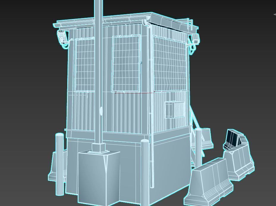 Security Booth With Roadblocks 3D model_15