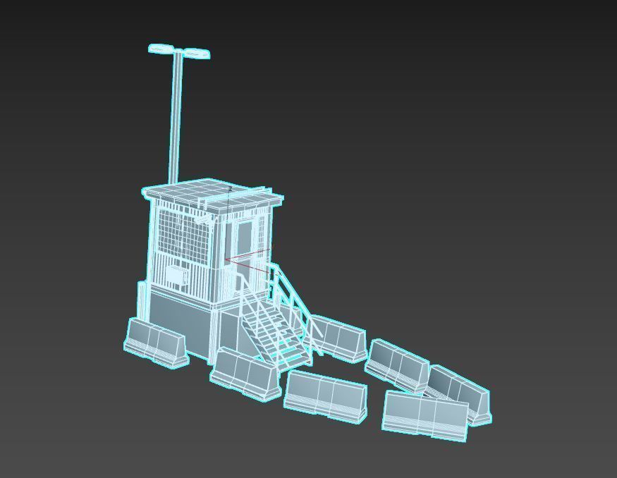 Security Booth With Roadblocks 3D model_14