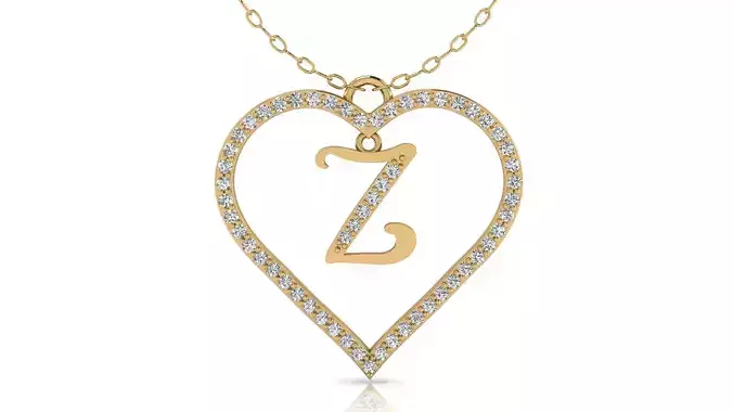 Alphabet Chicago Diamond Heart Pendant Z
