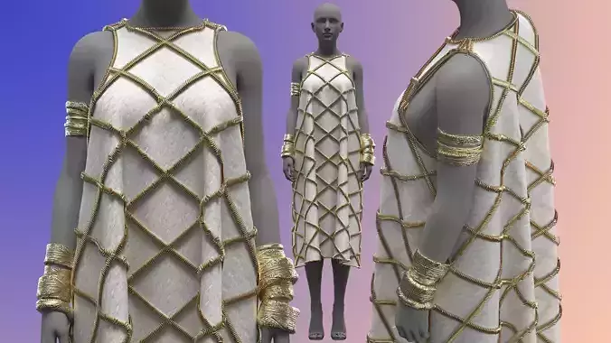 Gold Ornamented Dress Fitted to Gen8 Body Mesh