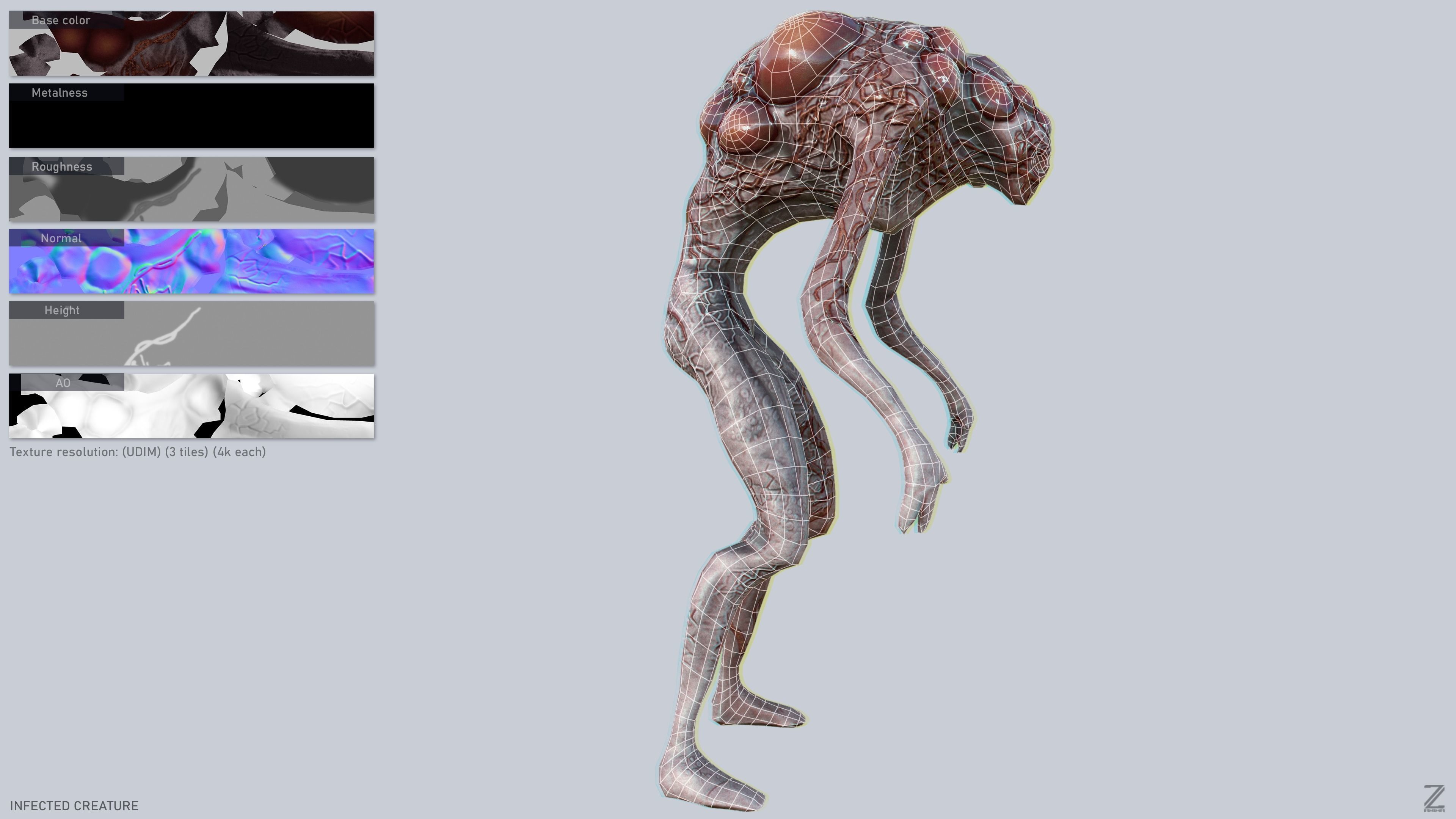 Infected creature Low-poly 3D model_2