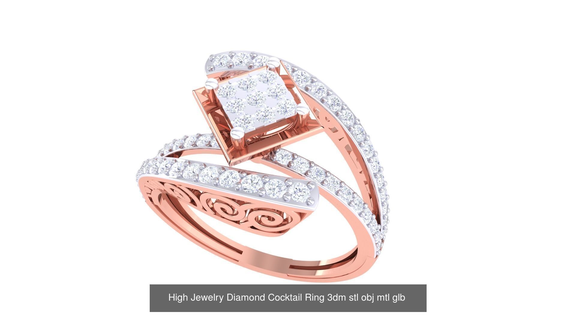 156 High Jewelry Diamond Cocktail Ring 3dm stl obj mtl glb 3D Model Collection_62