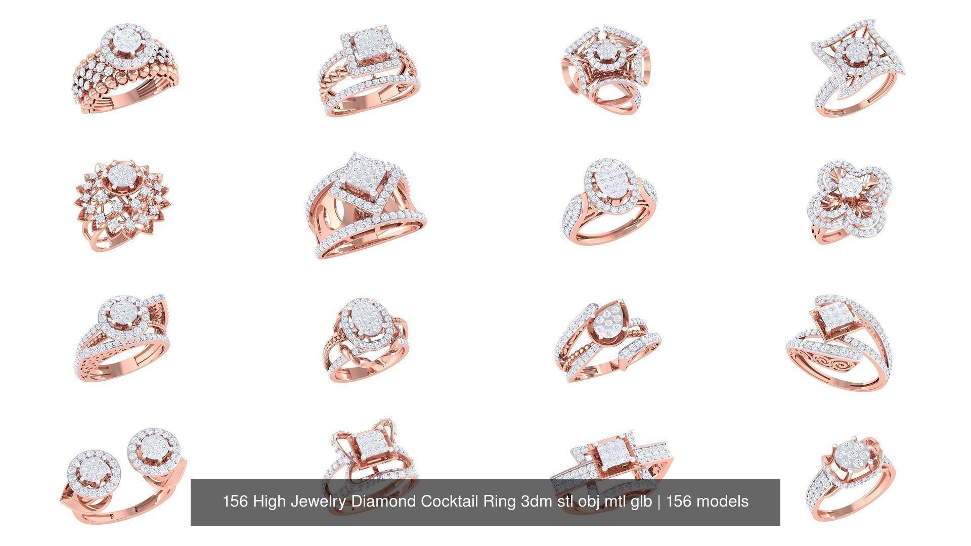 156 High Jewelry Diamond Cocktail Ring 3dm stl obj mtl glb 3D Model Collection_4
