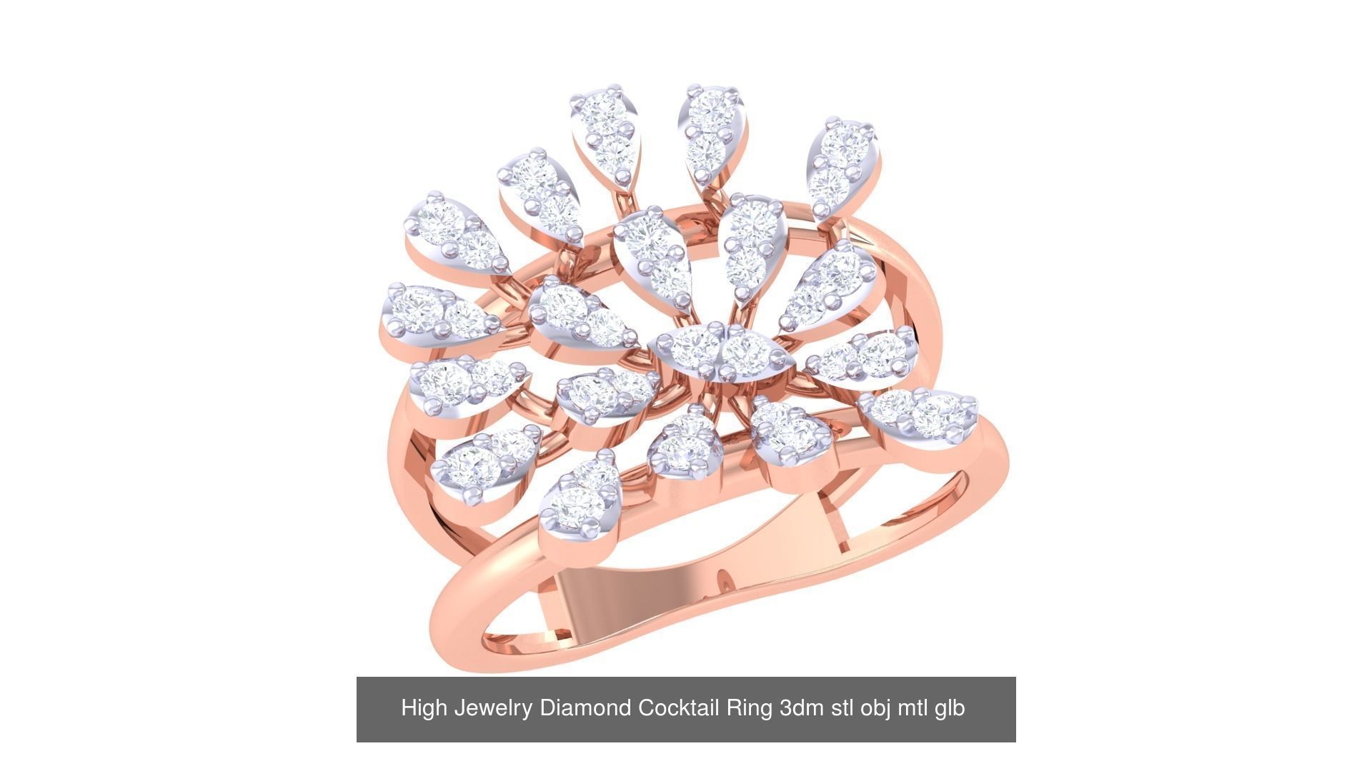 156 High Jewelry Diamond Cocktail Ring 3dm stl obj mtl glb 3D Model Collection_92