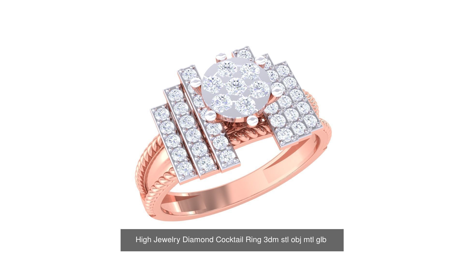 156 High Jewelry Diamond Cocktail Ring 3dm stl obj mtl glb 3D Model Collection_38