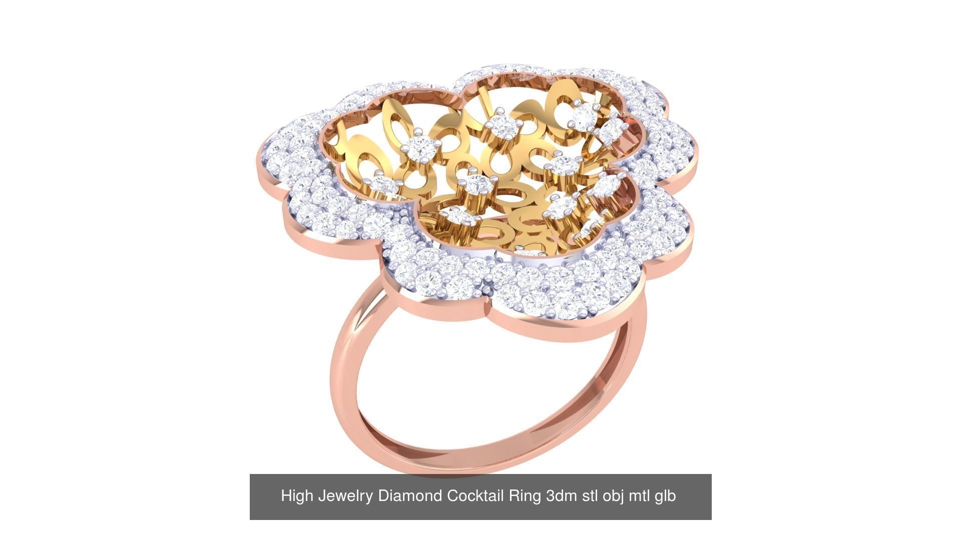 156 High Jewelry Diamond Cocktail Ring 3dm stl obj mtl glb 3D Model Collection_126