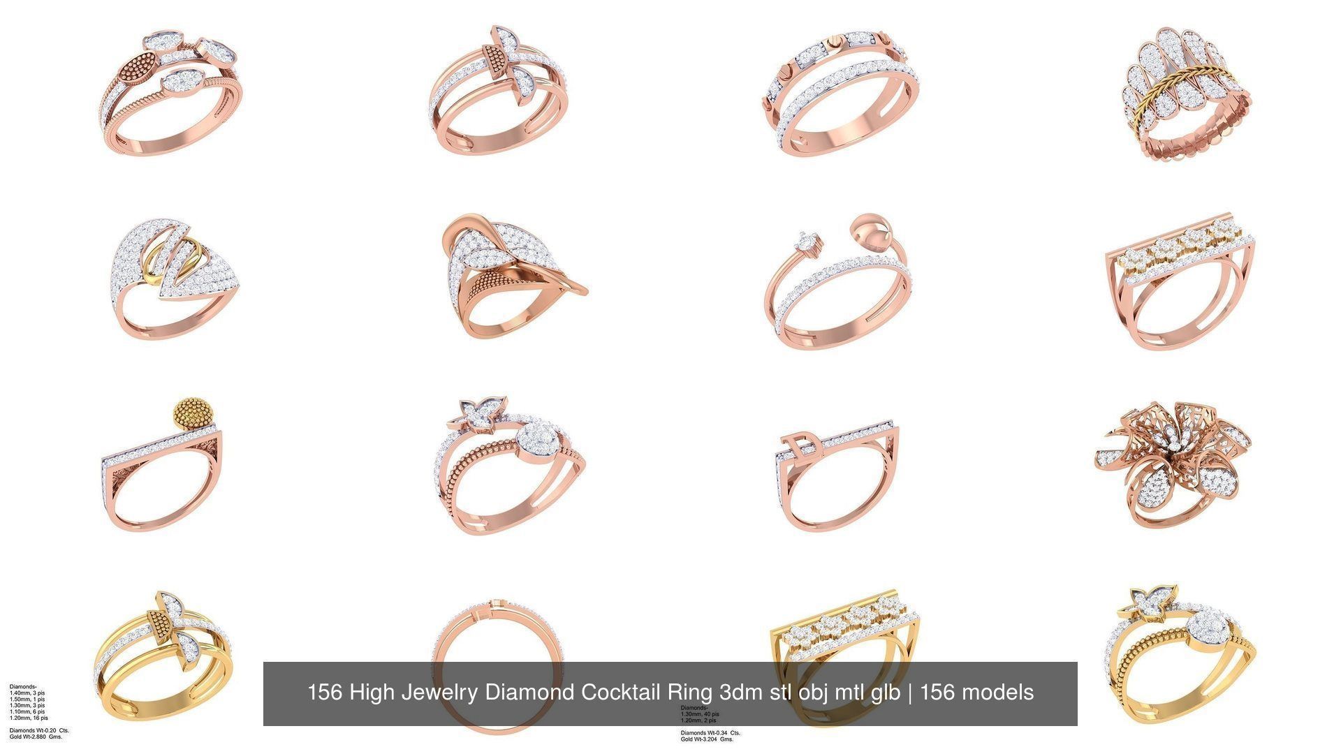 156 High Jewelry Diamond Cocktail Ring 3dm stl obj mtl glb 3D Model Collection_18