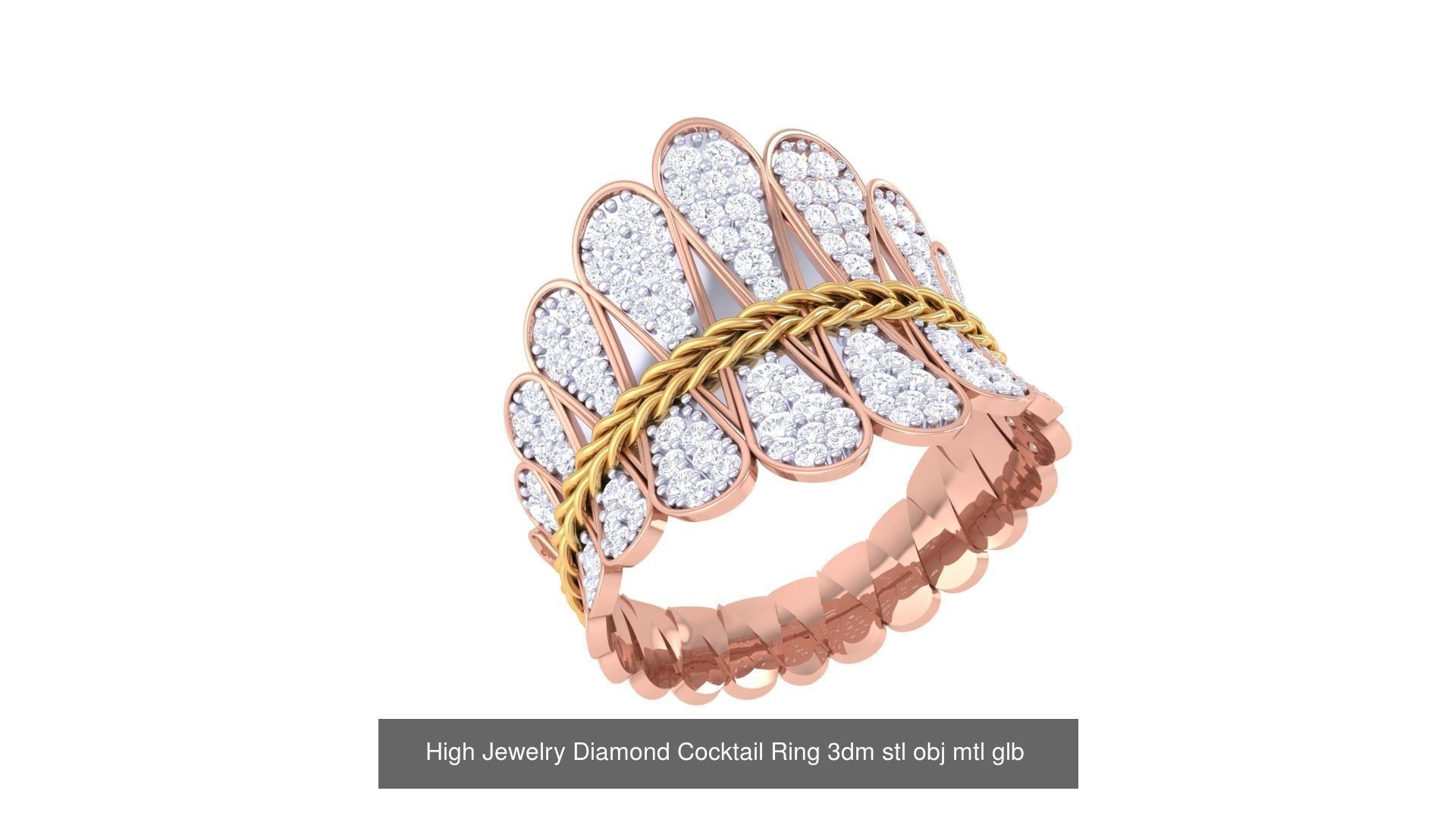 156 High Jewelry Diamond Cocktail Ring 3dm stl obj mtl glb 3D Model Collection_166