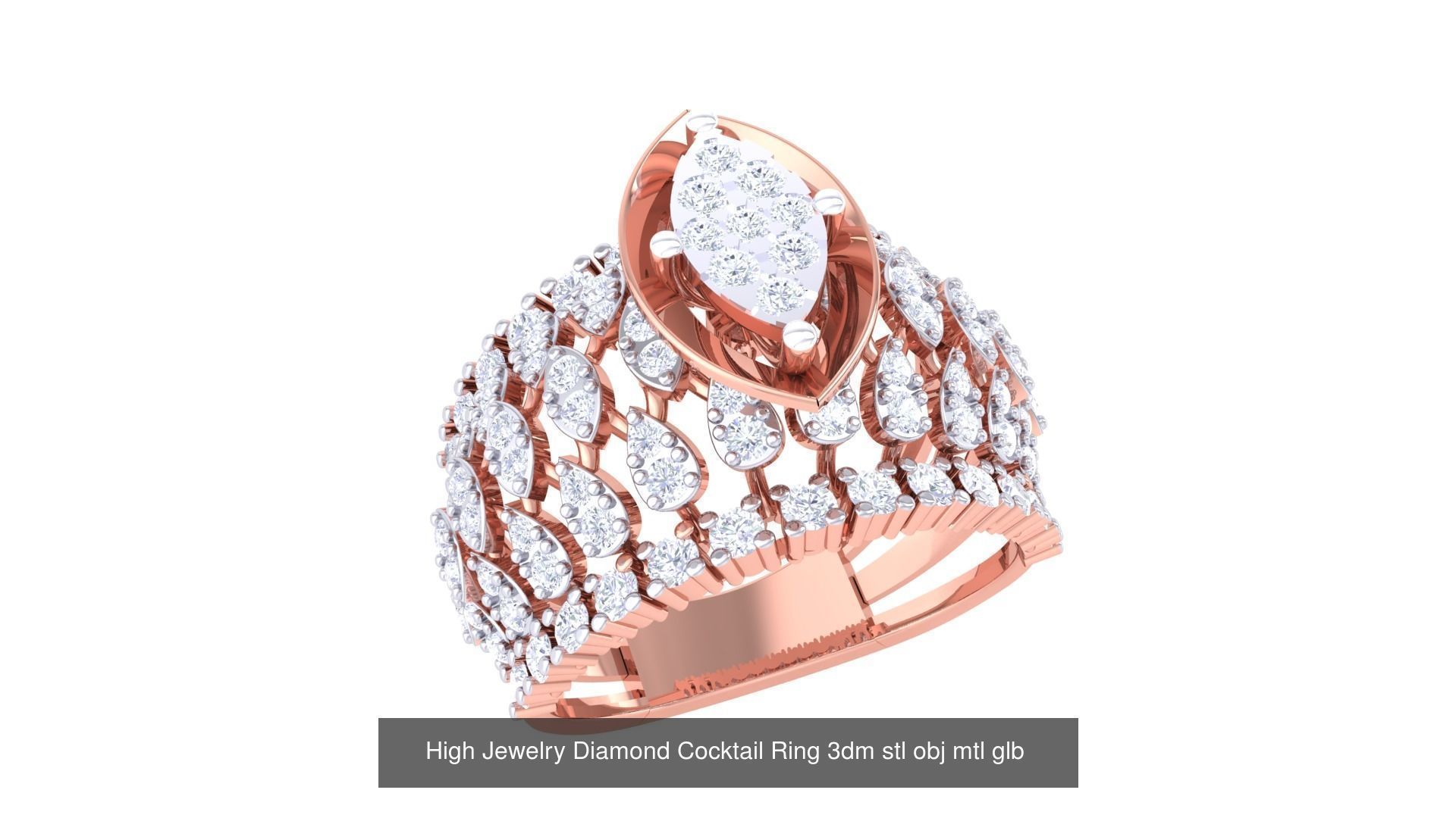 156 High Jewelry Diamond Cocktail Ring 3dm stl obj mtl glb 3D Model Collection_32