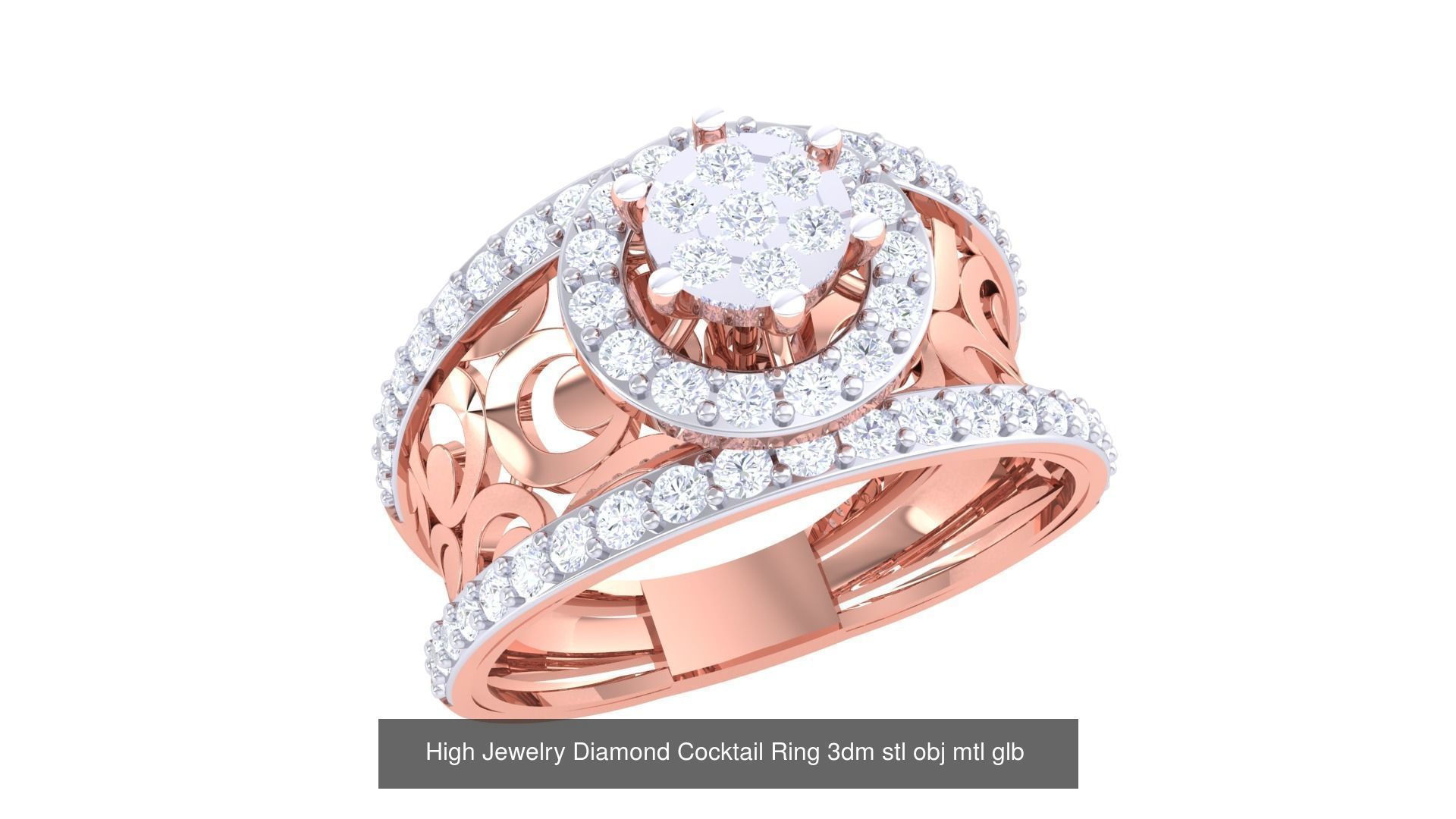 156 High Jewelry Diamond Cocktail Ring 3dm stl obj mtl glb 3D Model Collection_48