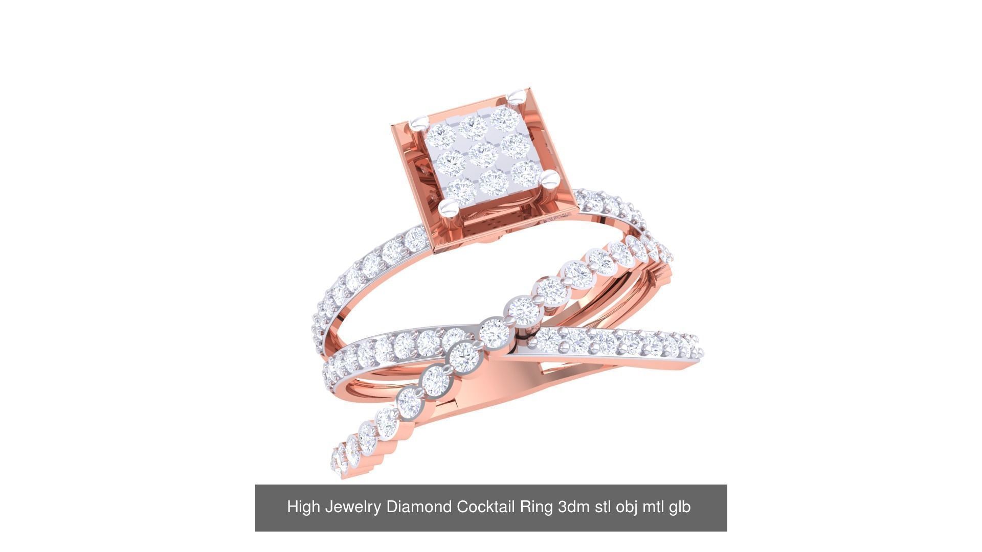 156 High Jewelry Diamond Cocktail Ring 3dm stl obj mtl glb 3D Model Collection_43