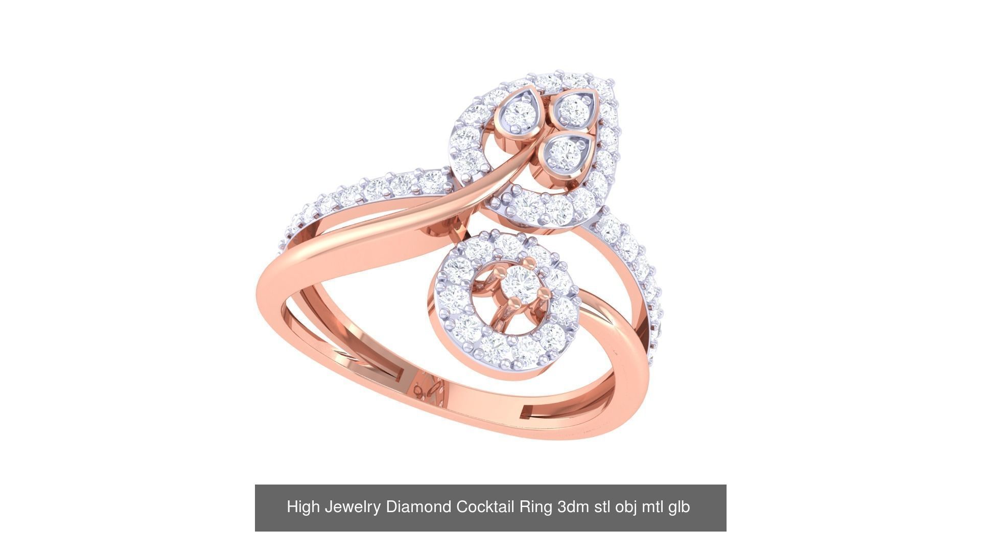 156 High Jewelry Diamond Cocktail Ring 3dm stl obj mtl glb 3D Model Collection_117