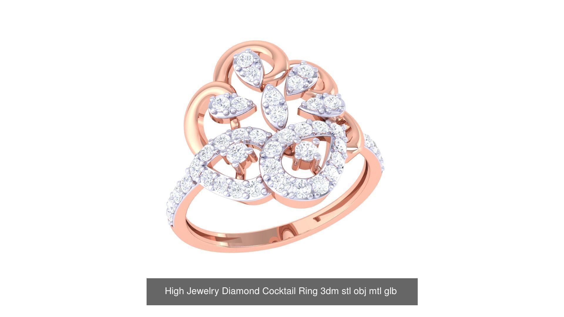 156 High Jewelry Diamond Cocktail Ring 3dm stl obj mtl glb 3D Model Collection_114