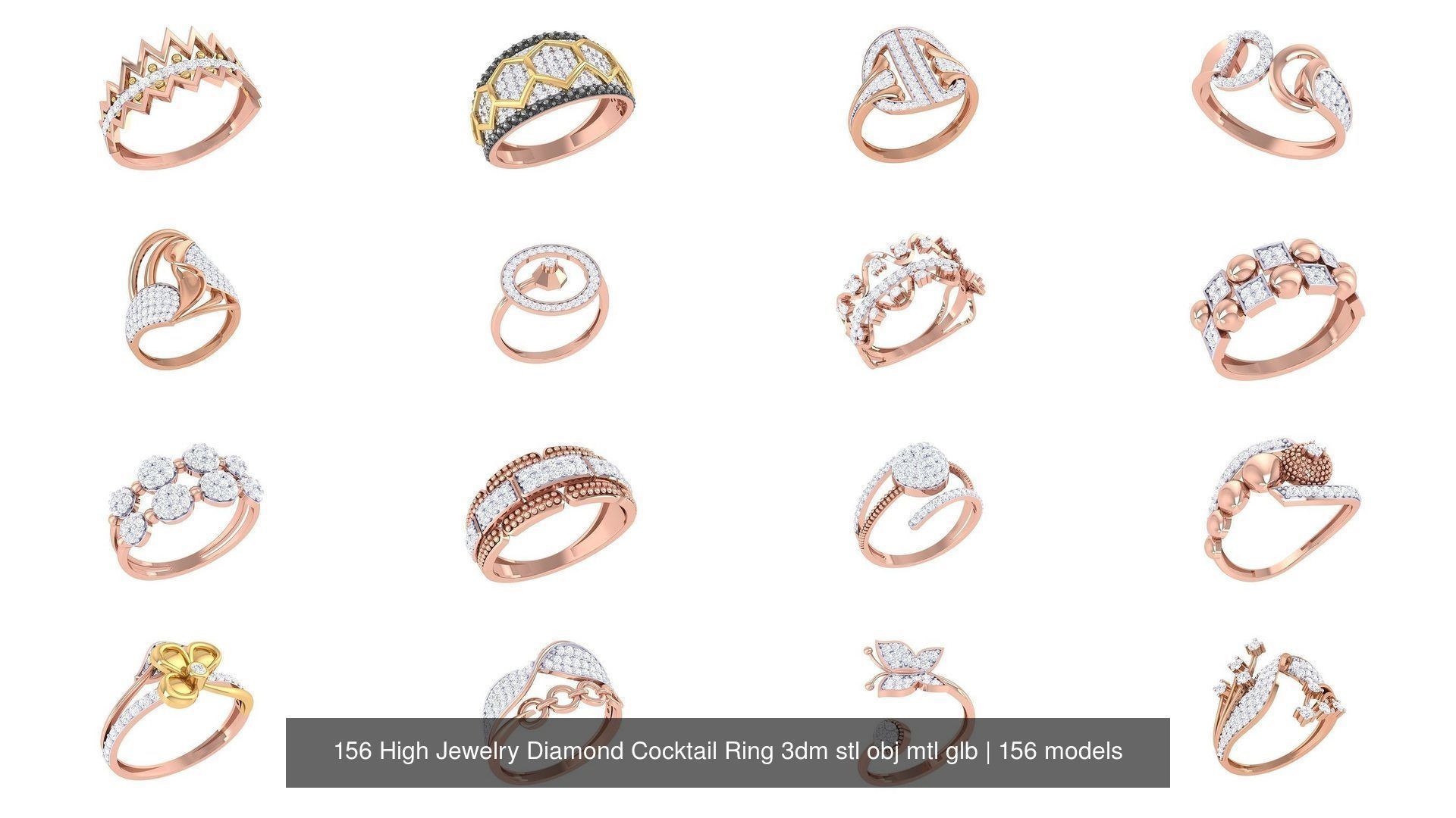 156 High Jewelry Diamond Cocktail Ring 3dm stl obj mtl glb 3D Model Collection_14
