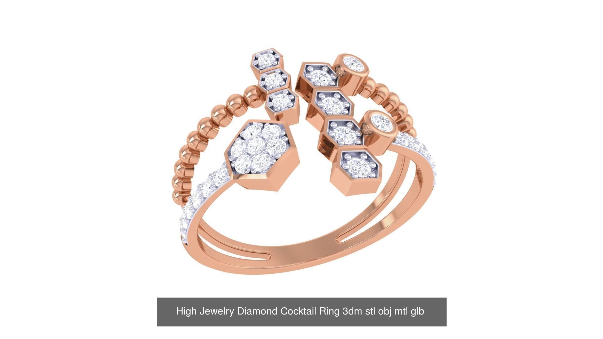 156 High Jewelry Diamond Cocktail Ring 3dm stl obj mtl glb 3D Model Collection_153