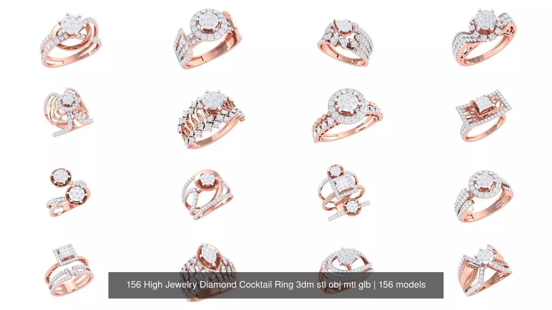 156 High Jewelry Diamond Cocktail Ring 3dm stl obj mtl glb 3D Model Collection_0