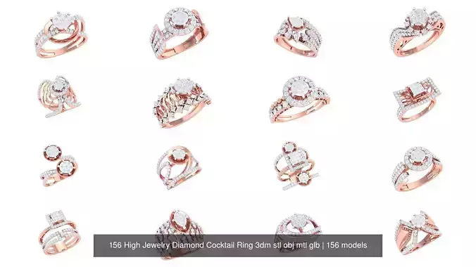 156 High Jewelry Diamond Cocktail Ring 3dm stl obj mtl glb 3D Model Collection