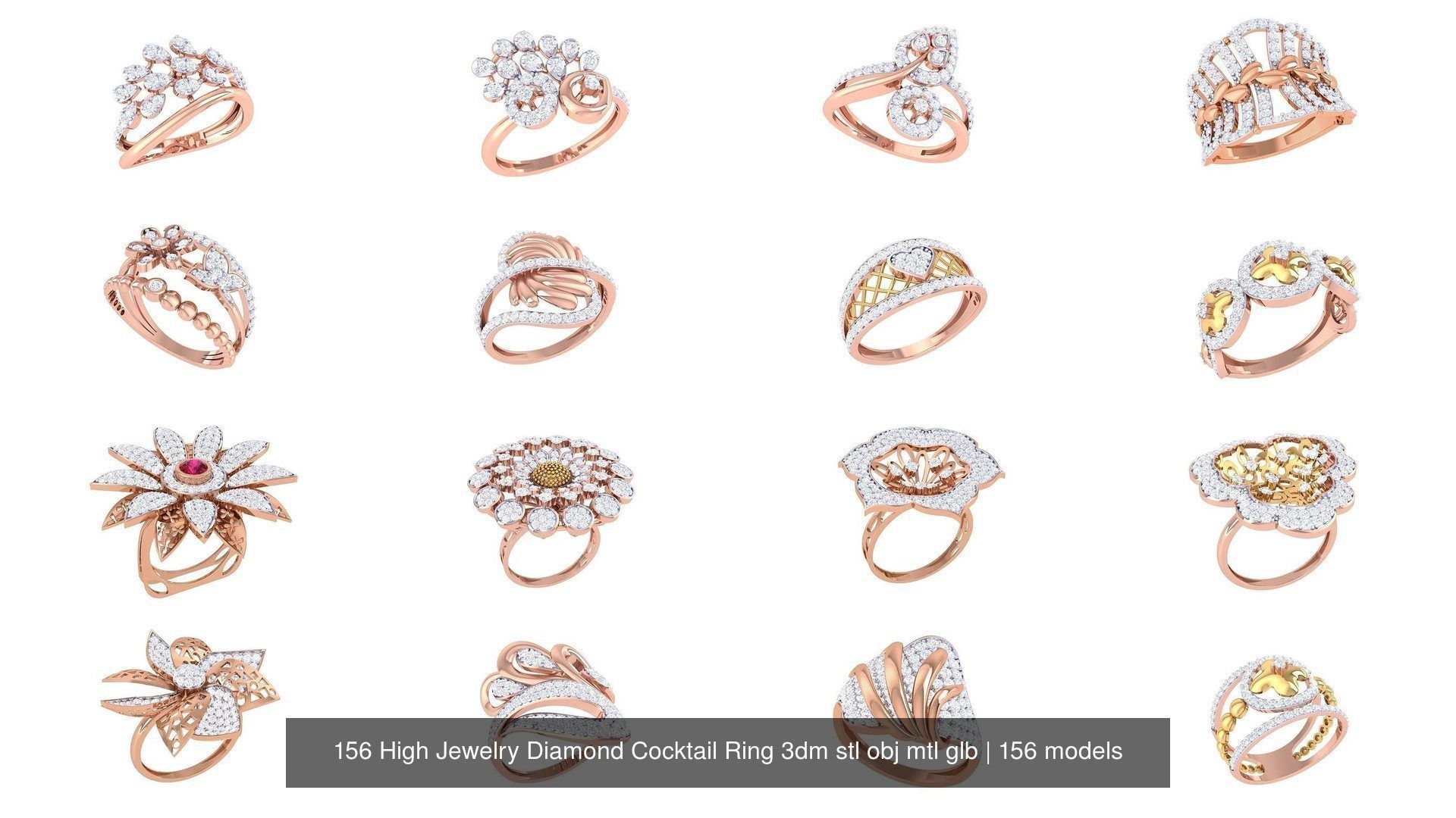 156 High Jewelry Diamond Cocktail Ring 3dm stl obj mtl glb 3D Model Collection_12