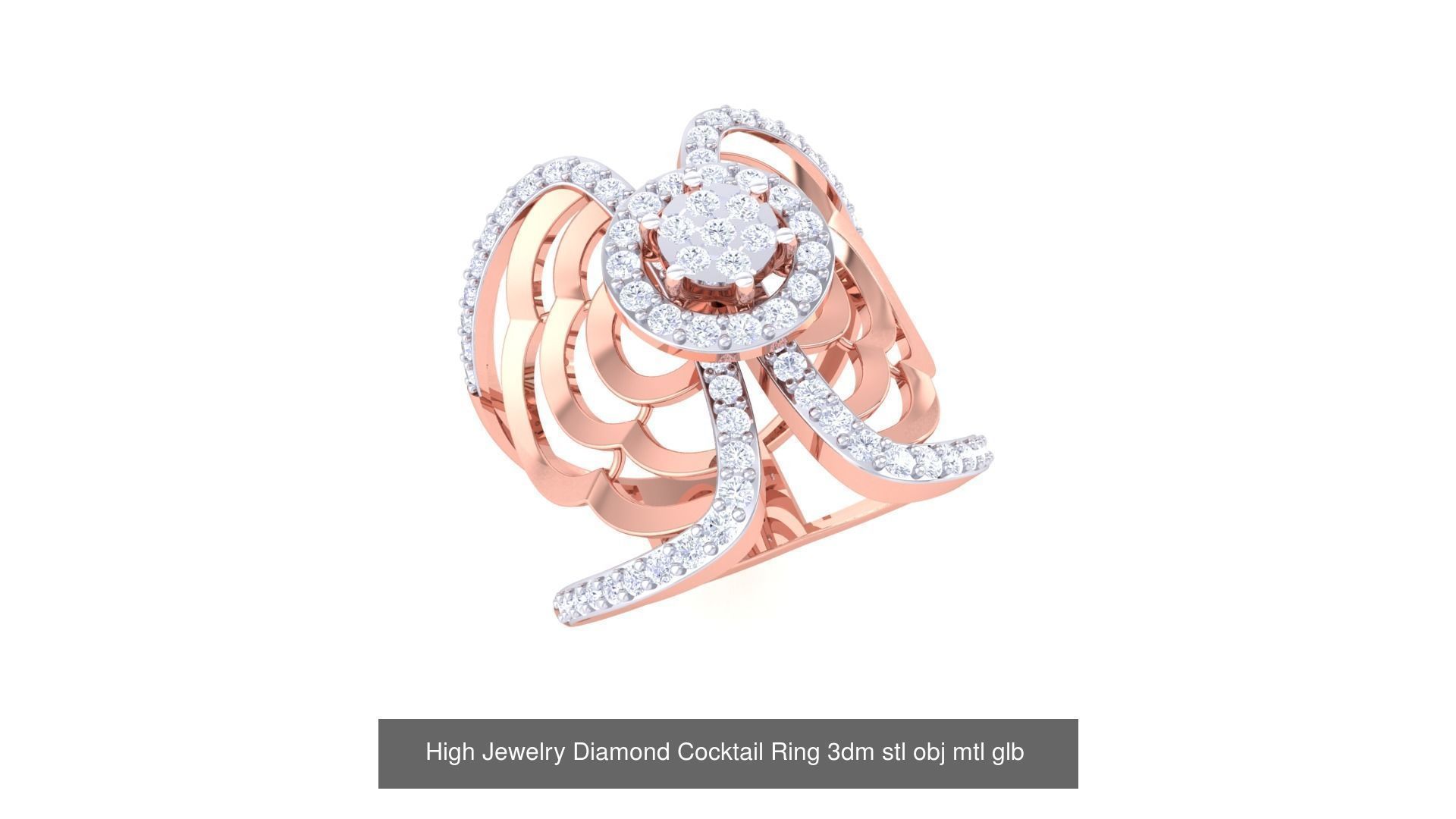 156 High Jewelry Diamond Cocktail Ring 3dm stl obj mtl glb 3D Model Collection_23