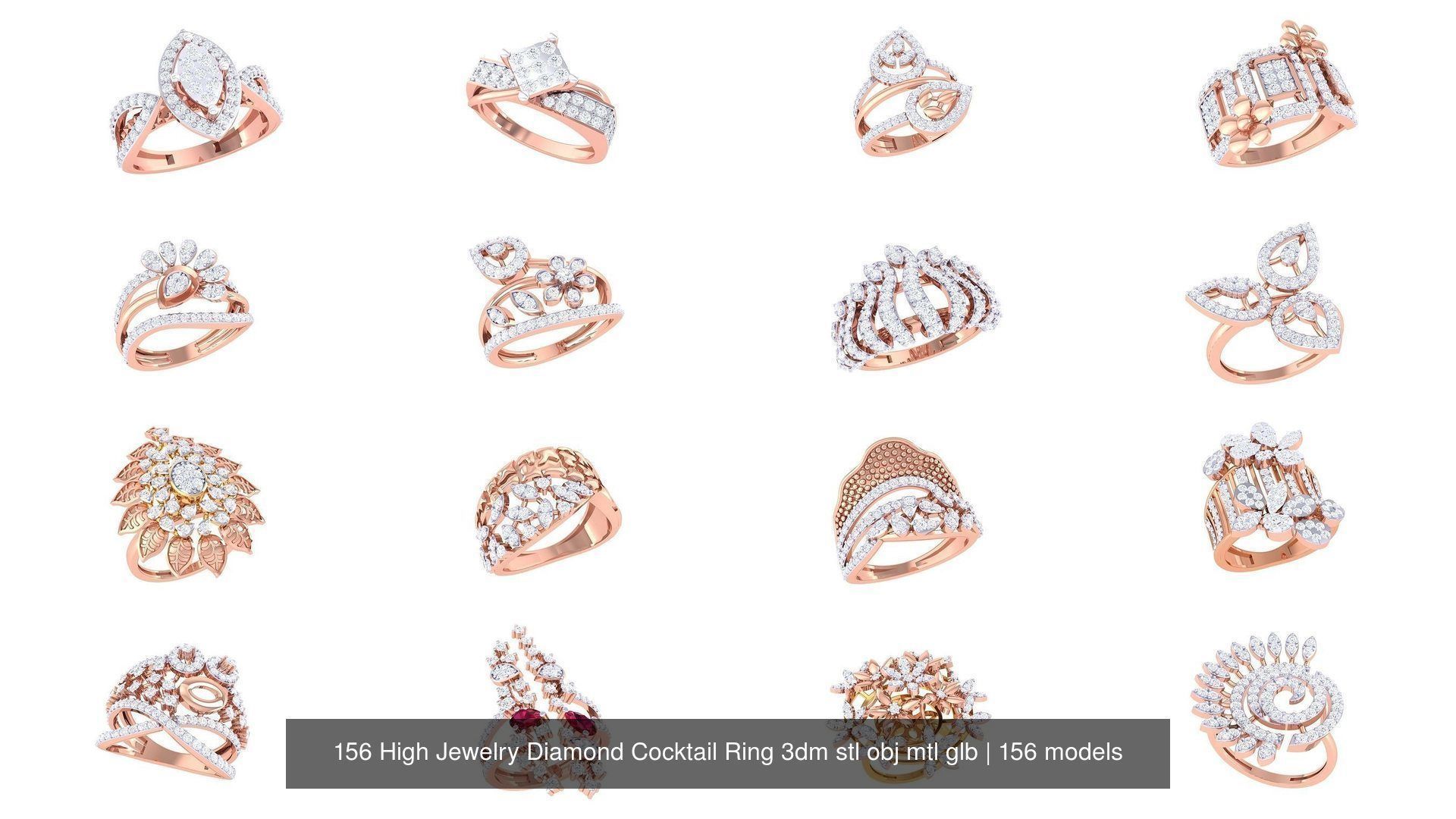 156 High Jewelry Diamond Cocktail Ring 3dm stl obj mtl glb 3D Model Collection_6