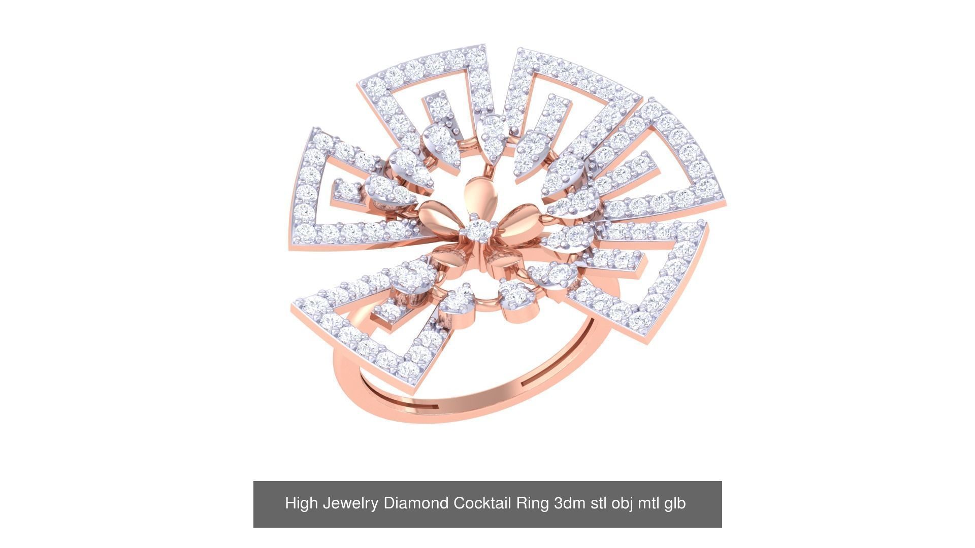 156 High Jewelry Diamond Cocktail Ring 3dm stl obj mtl glb 3D Model Collection_95