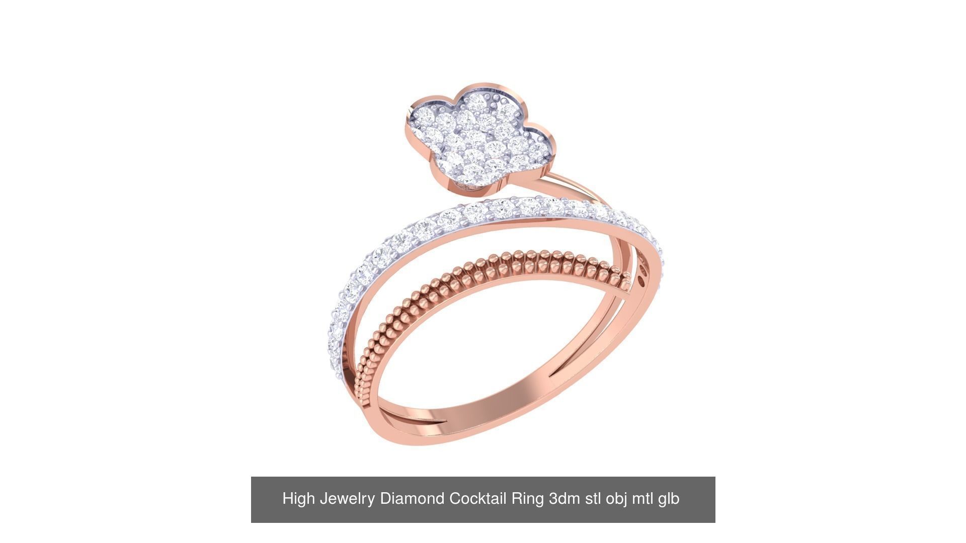 156 High Jewelry Diamond Cocktail Ring 3dm stl obj mtl glb 3D Model Collection_159