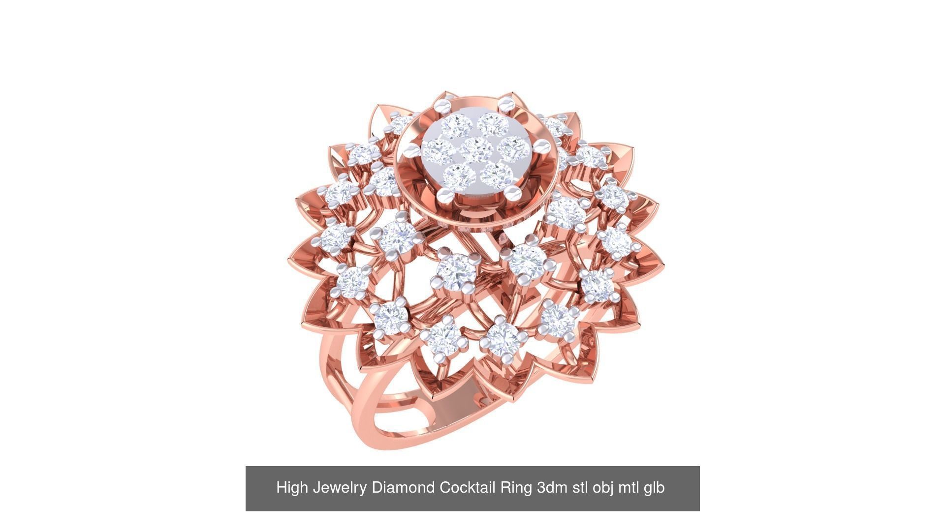 156 High Jewelry Diamond Cocktail Ring 3dm stl obj mtl glb 3D Model Collection_55