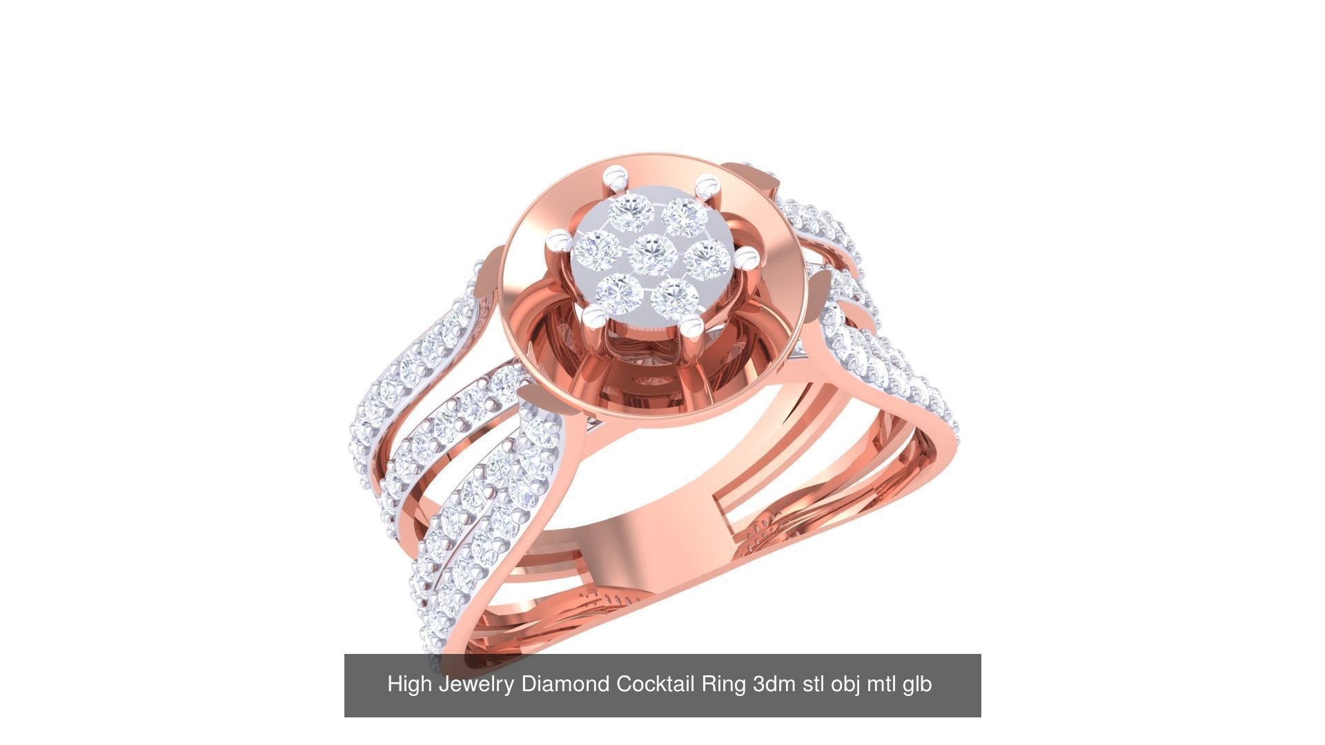 156 High Jewelry Diamond Cocktail Ring 3dm stl obj mtl glb 3D Model Collection_46