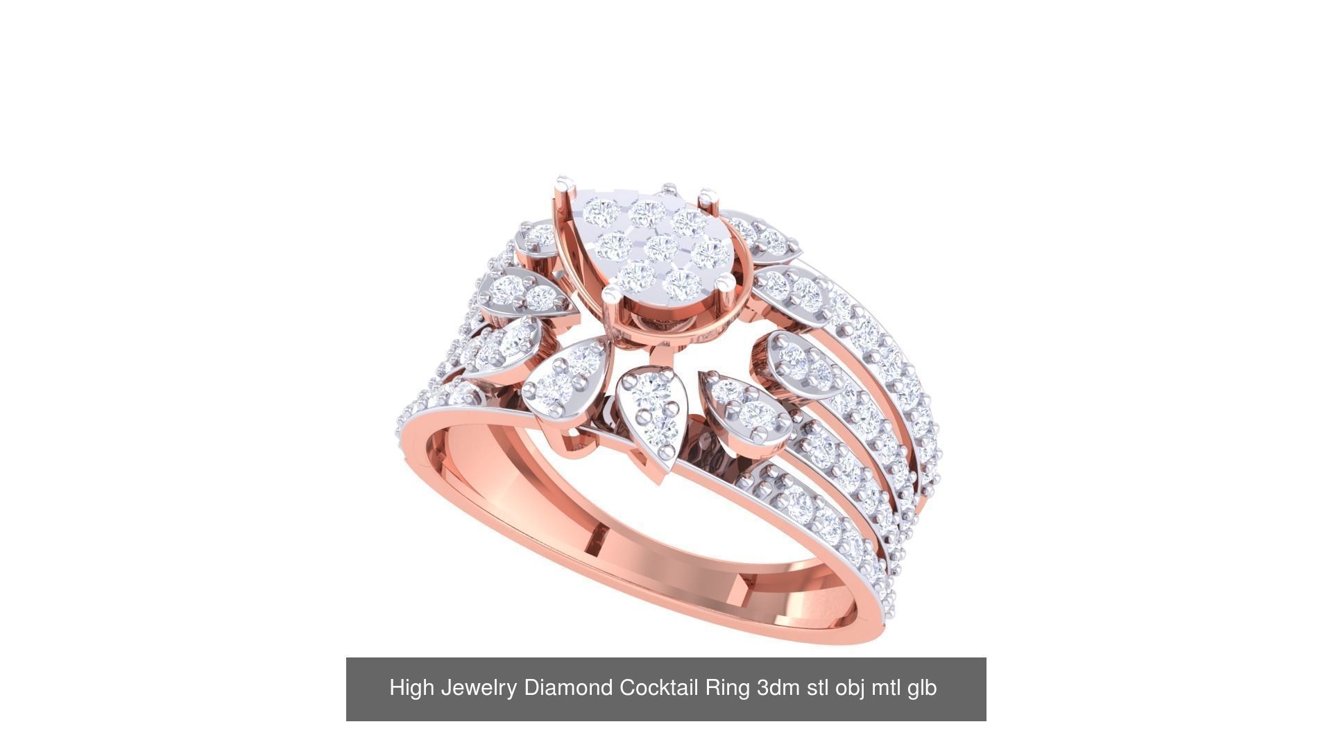 156 High Jewelry Diamond Cocktail Ring 3dm stl obj mtl glb 3D Model Collection_21