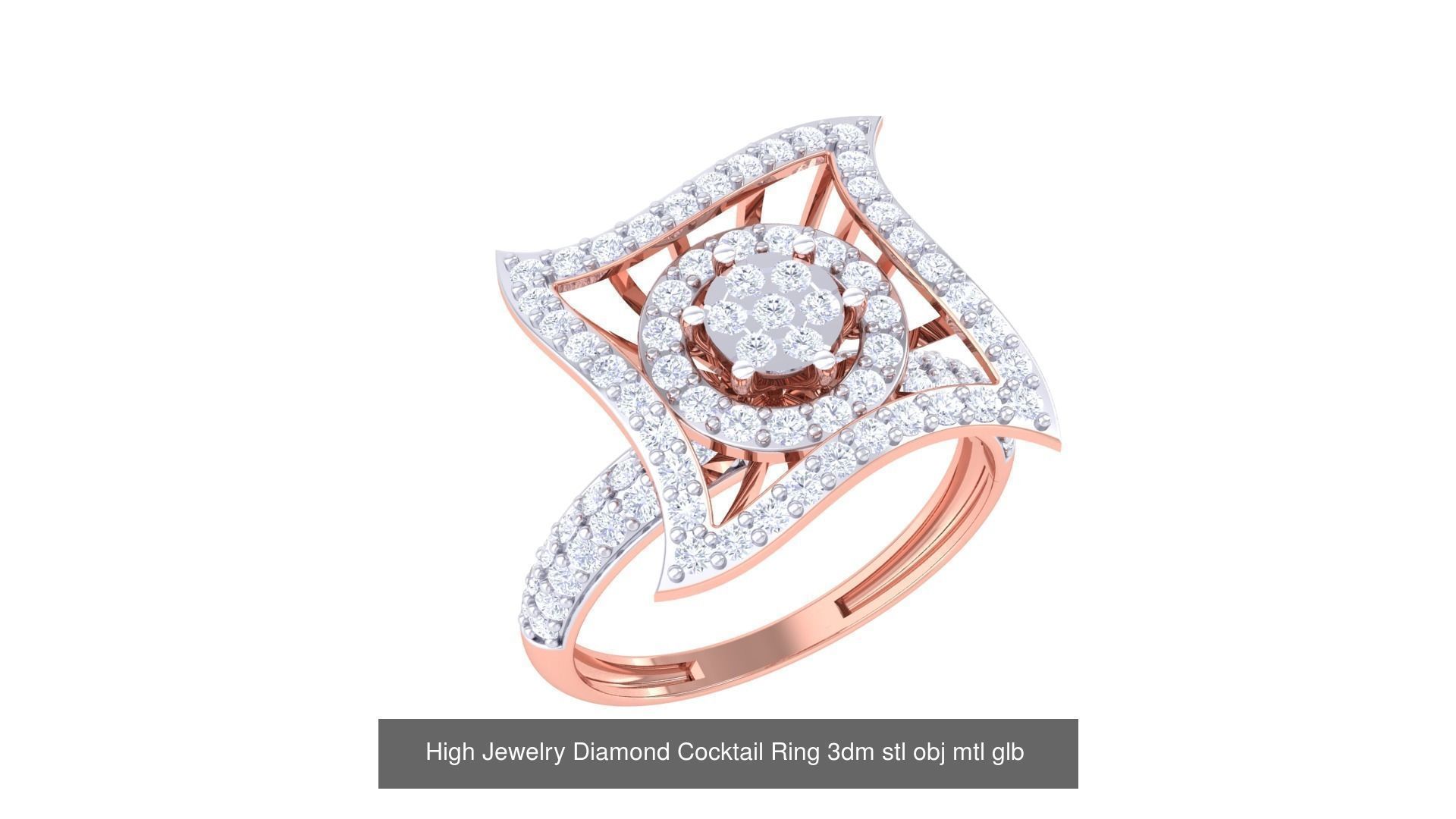 156 High Jewelry Diamond Cocktail Ring 3dm stl obj mtl glb 3D Model Collection_54