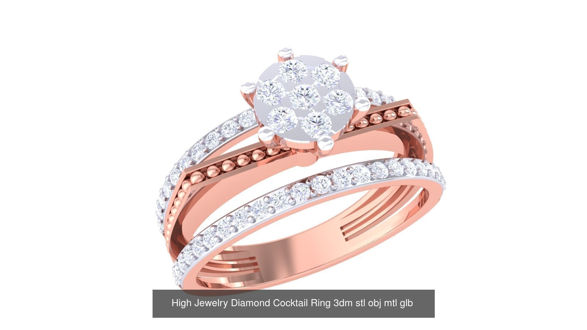 156 High Jewelry Diamond Cocktail Ring 3dm stl obj mtl glb 3D Model Collection_36