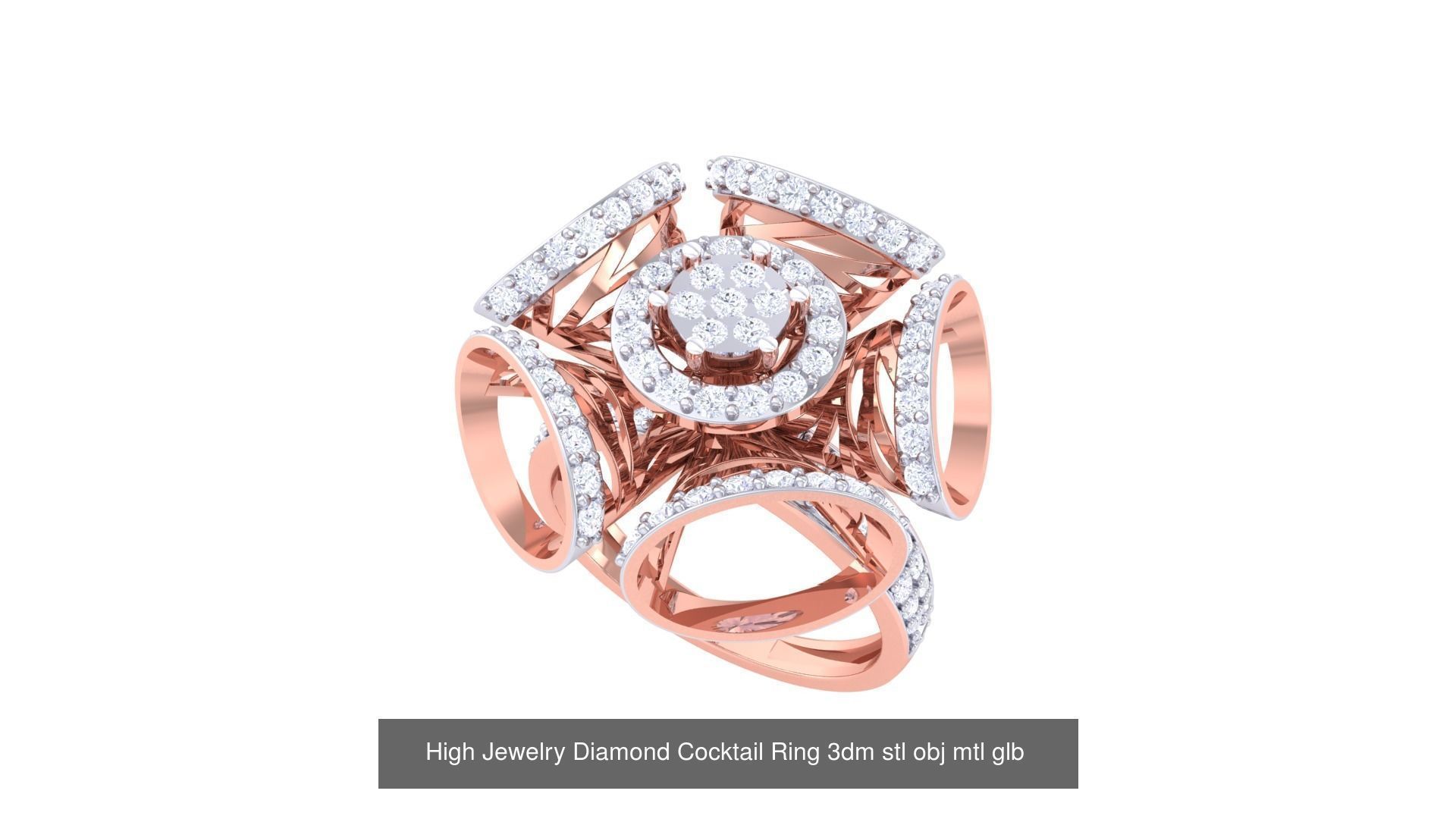 156 High Jewelry Diamond Cocktail Ring 3dm stl obj mtl glb 3D Model Collection_53