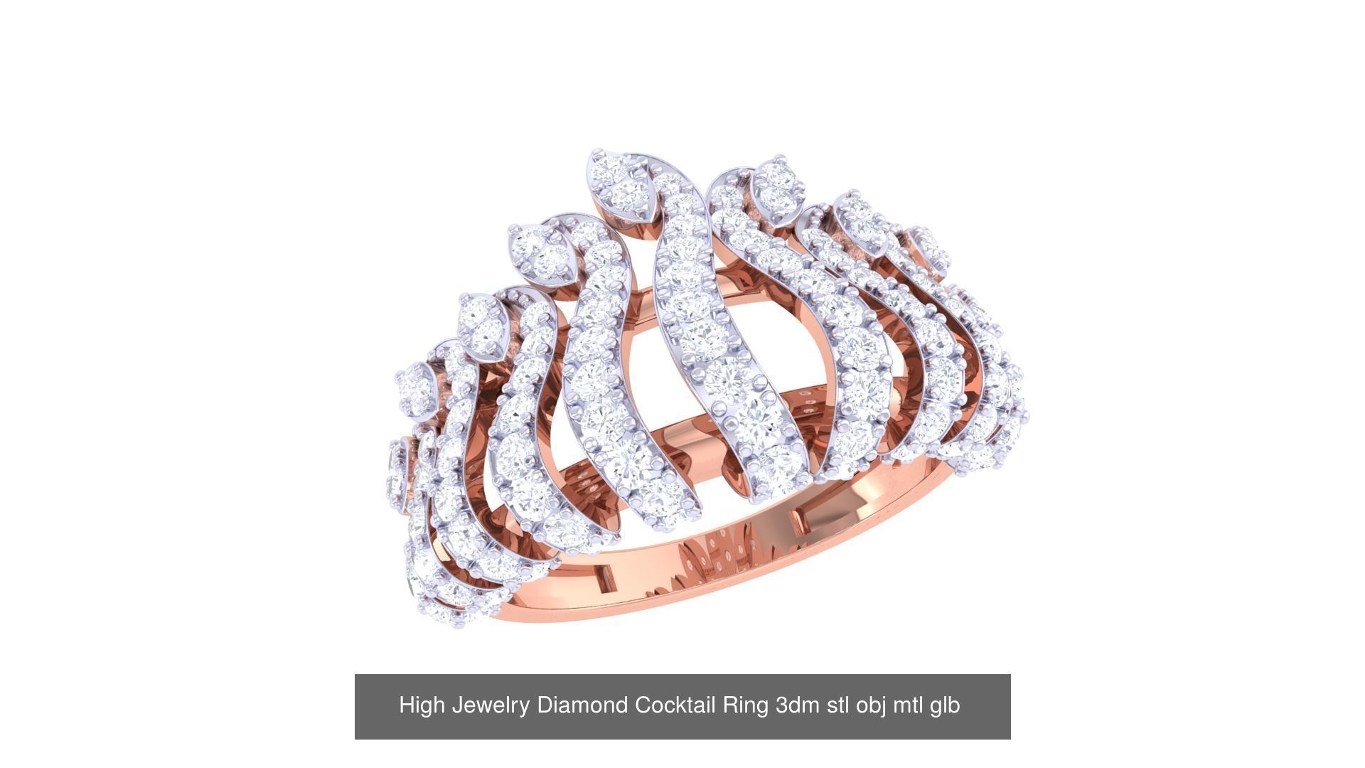 156 High Jewelry Diamond Cocktail Ring 3dm stl obj mtl glb 3D Model Collection_73