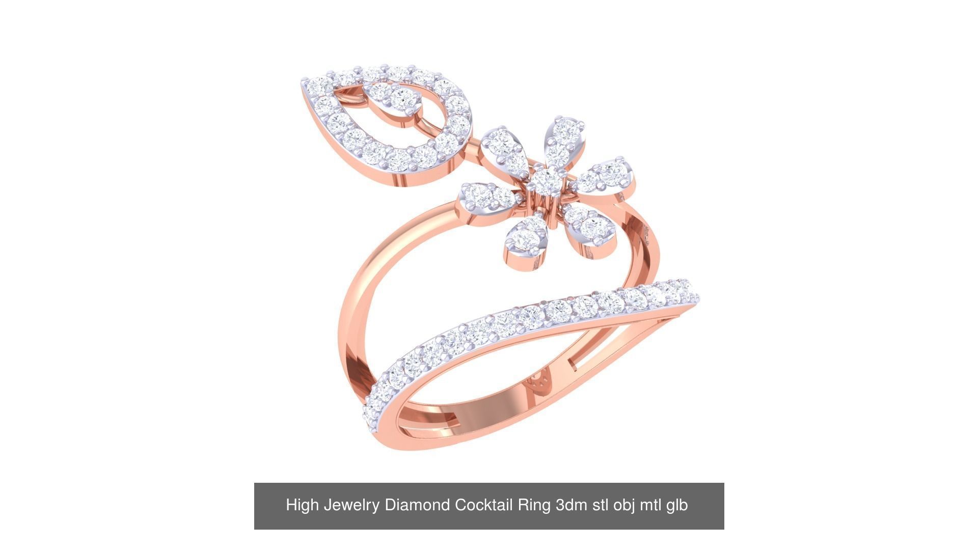 156 High Jewelry Diamond Cocktail Ring 3dm stl obj mtl glb 3D Model Collection_94