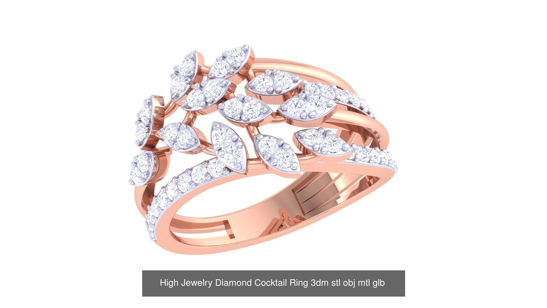 156 High Jewelry Diamond Cocktail Ring 3dm stl obj mtl glb 3D Model Collection_112