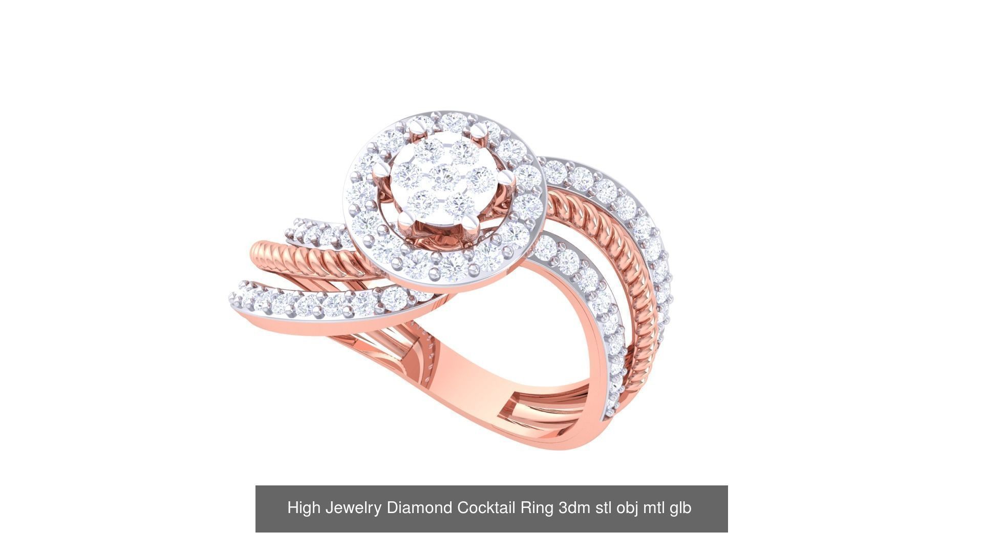 156 High Jewelry Diamond Cocktail Ring 3dm stl obj mtl glb 3D Model Collection_44