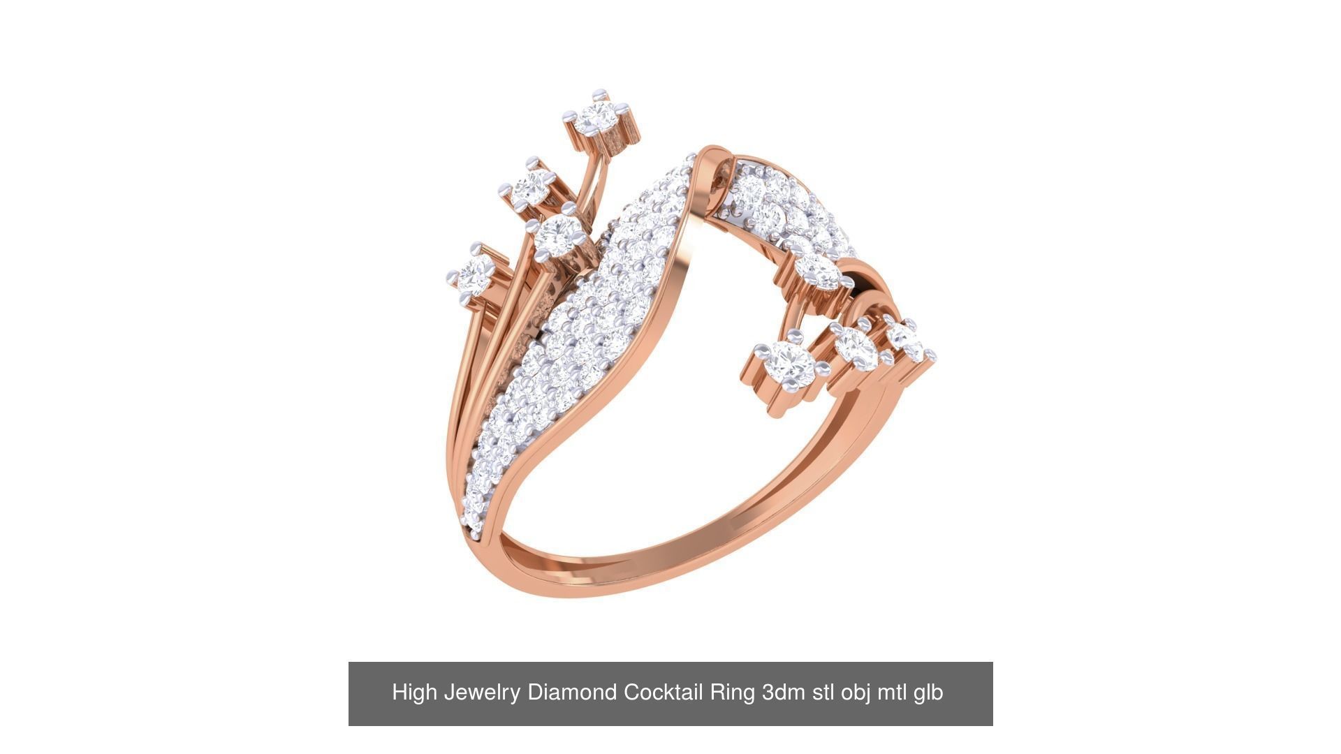 156 High Jewelry Diamond Cocktail Ring 3dm stl obj mtl glb 3D Model Collection_146